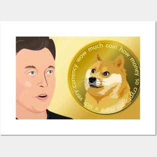 Doge and Elon cryptocurrency Posters and Art